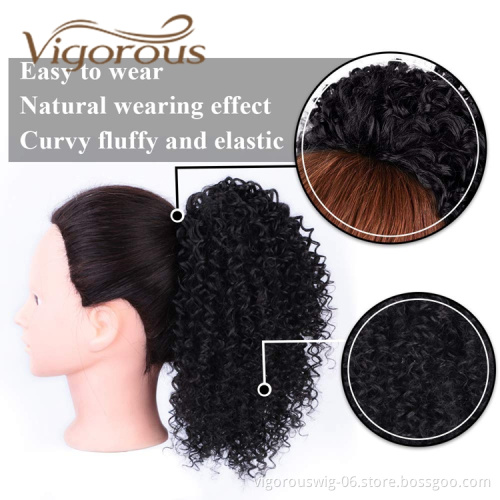 Vigorous Hot Selling Wholesale Fluffy Kinky Curly Heat Resistant Fiber Machine Made Drawstring Synthetic Ponytail Hair Extension